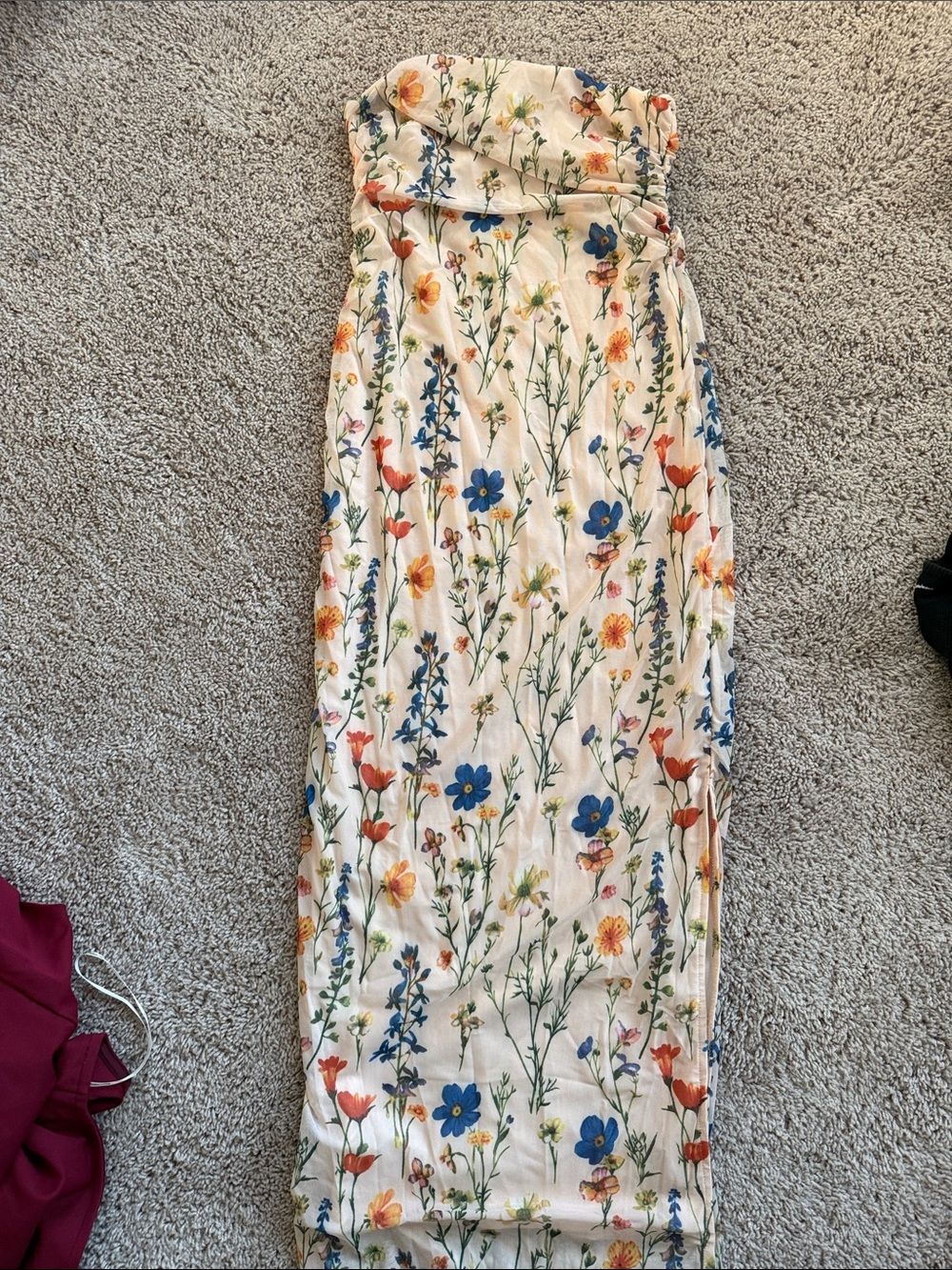 SHEIN Cream Strapless Maxi Dress with Blue, Orange and Yellow Floral Print